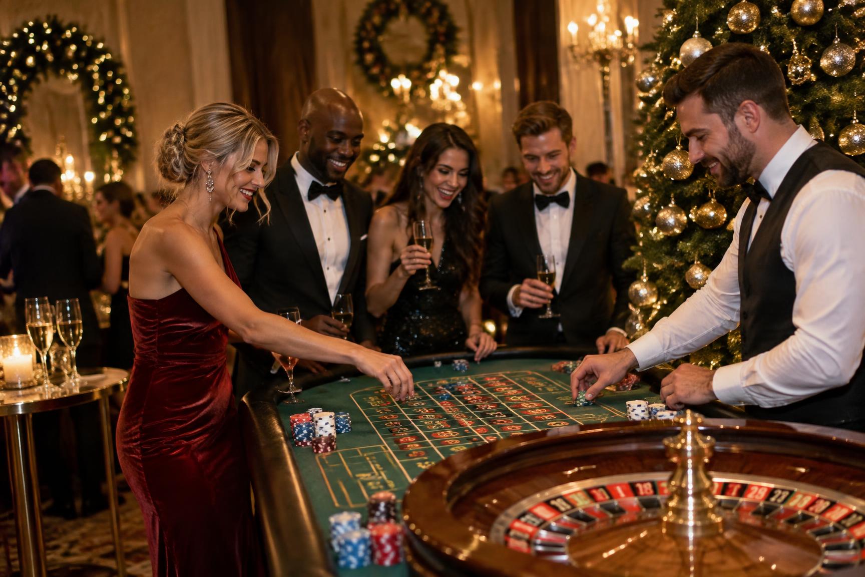 Christmas party casino hire with festive casino tables